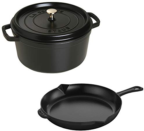 STAUB 40506-556 Kochgeschirr-Set aus Gusseisen, Edelstahl, Matte Black