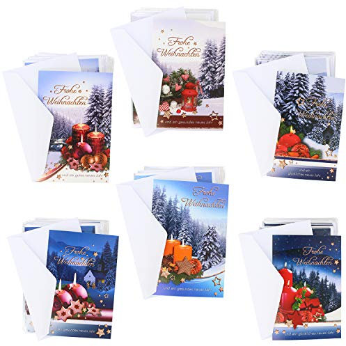 com-four® 100x Grußkarte für Weihnachten - Festtagskarten mit 6 weihnachtlichen Motiven - festliche Klapp-Karten mit Briefumschlägen - Weihnachtskarten - Festgruß (100 Stück - Adventskerzen)