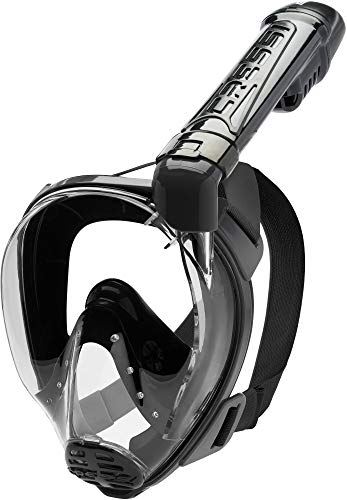 Cressi Baron Full Face Mask, Vollgesichtsmaske zum Anti-Fog-Schnorcheln, Komfortgesicht, Auslassventil und trockenes Mundstück, erhältlich für Erwachsene und Kinder, Schwarz/Schwarz, S/M