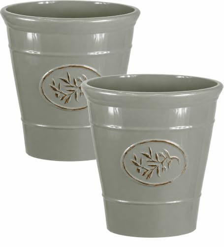 Muddy Hands Grey Small Large Olive Plastic Plant Pot Decorative Outdoor Garden Flower Herb Tree Planter (2, 34 Litre)