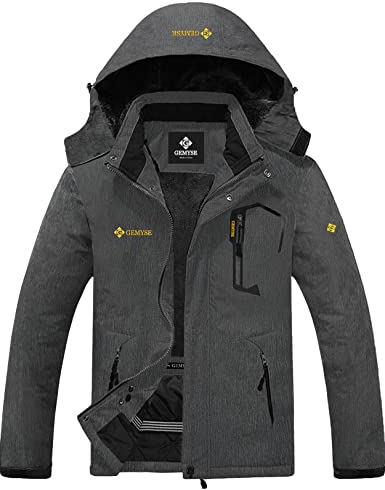 GEMYSE Herren Wasserdichte Berg-Skijacke Winddichte Fleece Outdoor-Winterjacke mit Kapuze (Graphitgrau,2XL)