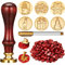 208 Stück Weihnachten Siegelwachs Stempel Kit, einschließlich 6 Stück Wachsstempel Messingköpfe mit Holzgriff, 200 Stück Siegelwach Perlen und Goldmarkierungsstift für Einladungen