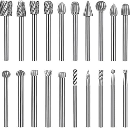 20 Pezzi Set di Frese Rotanti per,Punte per incisione,Metallo Frese per Metallo Gambo 3mm,Frese in Metallo Duro con Gambo da 1/8'' (3 mm) Per la Lavorazione Del Legno Lntaglio, Lucidatura, Foratura