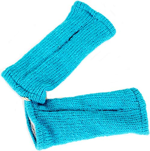 BUDDHA arts&more Pulswärmer Stulpen mit Daumenschlitz 100% Wolle fleecegefüttert Handarbeit Nepal (türkis)