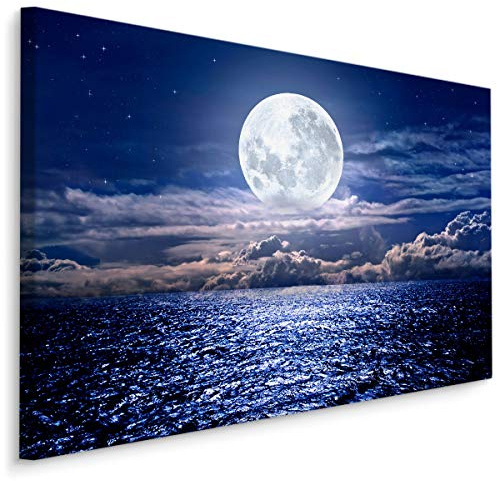 Muralo Wandbild Natur, Meer, Landschaft, Wasser, Wellen, Himmel - 120x80 cm | Leinwandbild, Modernes Design, Nacht und XXL - ideal für Schlafzimmer und Wohnzimmer, Atemberaubender Weitblick, jeden Tag