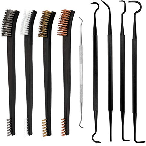 AIEX 9 Teiliges Mini-Drahtbürsten und Pick-Kit, Doppelseitige Messing-Kupfer-Nylon-Stahlbürste und Ploymer-Metallstifte zum Reinigen von Schweißschlacke und -Rost