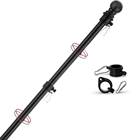 Yeesun Fahnenmast, 1,8 m langes Fahnenmast-Set für amerikanische Flagge, 360 ° verhedderungsfeste Technologie, Edelstahl, professioneller Fahnenmast für Haus, LKW und Boot (ohne Halterung, schwarz)
