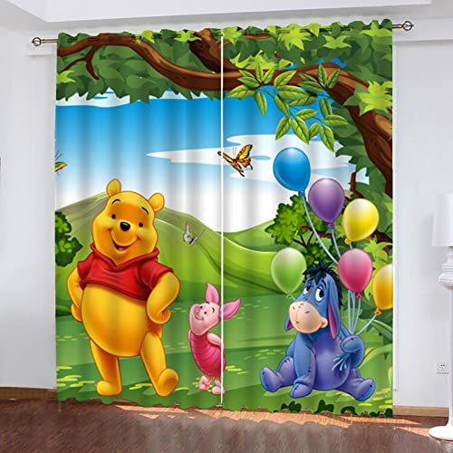 Fgolphd Verdunkelungsvorhang im Pooh Bear, wasserdichter Stoff gardinen für kinderzimmer,Ösen Oben für gardinen, 100% Polyeste,2 Paneele (6,150×166(BxH))