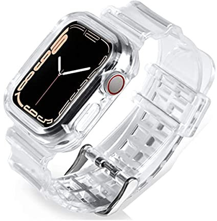 Fleshy Leaf Compatible with Apple Watch Bands Series SE 7 6 5 4 3 2 1, Clear Soft Silicone Strap with Bumper Protective Cases for Apple Watch Series 42/44/45 mm 38/40/41 mm (42/44/45 mm, Transparent)