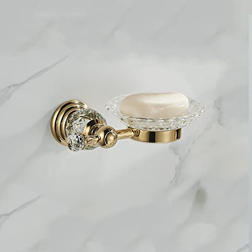 WOLIBEER Crystal Soap Dish Holder, Polished Gold Shower Soap Holder Stainless Steel Soap Saver Tray for Bathroom Wall Mounted