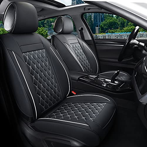 Vankerful Car Seat Covers Front Pair,Universal Fit For Most Cars,SUV,Sedans and Pick-up Trucks,Automotive Faux Leather Vehicle Cushion Covers(Front Pair,Black/White)