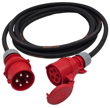 HDIUK 5 Metres 3-Phase 32 Amp Plug to 16 Amp Coupler Converter Extension Cord 400/415 Volts Red 5-Pin Featuring 4mm2 TitanEx Rubber Cable