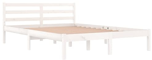 vidaXL Massivholzbett Bettgestell Bett Doppelbett Holzbett Bettrahmen Lattenrost Schlafzimmerbett Schlafzimmermöbel Kiefer 140x200cm Weiß