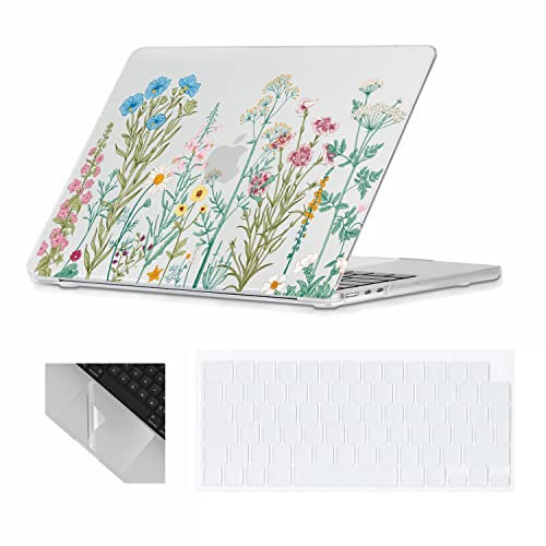 Se7enline Compatible with 13.6 MacBook Air Case M2 M3/M4 2022-2025 for Mac Air 13.6-inch A2681/A3113/A3240 Laptop Hard Shell Case with Keyboard Protective Cover & Trackpad Protector, Colorful Floret