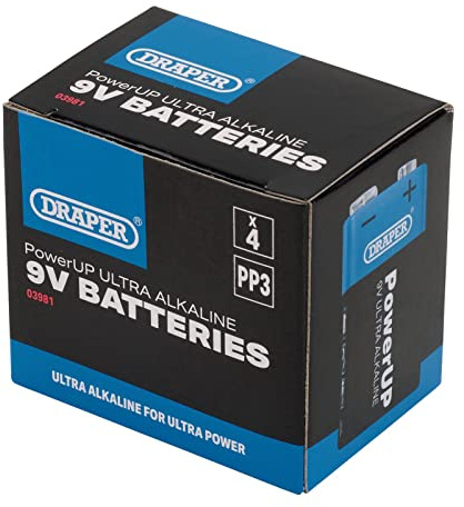 Draper 03981 PowerUP Ultra Alkaline 9V Batteries (Pack of 4)