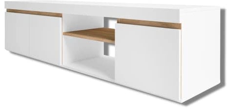 Skraut Home - Mueble de TV | 3 Puertas, 2 Compartimentos | 160x40x41cm | Amplio almacenaje | Fácil Montaje | Ideal para Salón o Comedor | Color Blanco | Estilo Moderno, Clásico, Nórdico, Escandinavo
