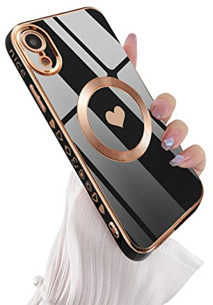 UEEBAI Magnetisch für iPhone XR Hülle, Kompatibel mit MagSafing Kabelloses Laden [Integrierter Kameraschutz] Kratzfest Dünn Silikon Handyhüllen, Stoßfest Rückseite Schutzhülle - Schwarz