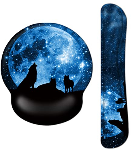 AOKSUNOVA Mauspad mit Handauflage Handauflage Tastatur Mauspad mit Handgelenkauflage Maus Handgelenkauflage Wolf