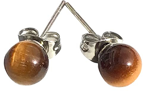 Edelstein Perlen Ohrstecker | 6mm | in Samtsäckchen | verschiedene Varianten | Ihre Energie immer dabei (Tigerauge - braun)
