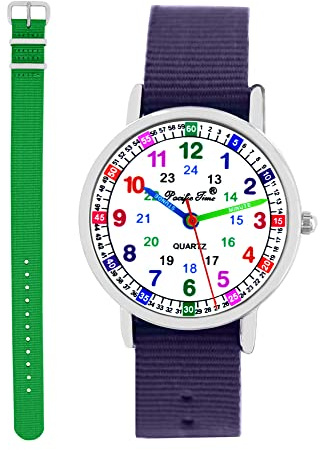 Pacific Time Kinderuhr Lernuhr Mädchen Einschulung Geschenk-Set | 2 Armbänder, 12/24-h-Lernzifferblatt und 5 ATM wasserdicht. Geschenk zur Einschulung, Geburtstag oder Weihnachten.