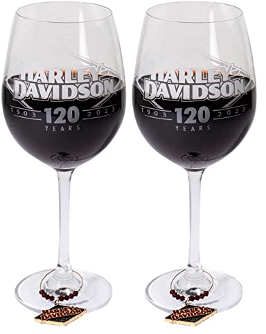 Harley-Davidson Weingläser zum 120. Jahrestag, 473 ml, mit Metallanhängern, Set