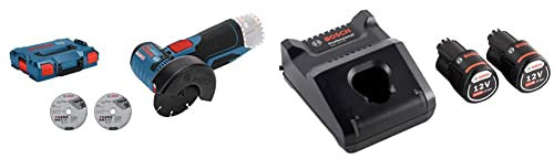 Meuleuse angulaire sans fil BOSCH PROFESSIONAL GWS 12V-76-76 mm Livree sans batterie et sans chargeur & Kit de batteries BOSCH GBA 12V mit 2x 2,0 Ah batteries et chargeur