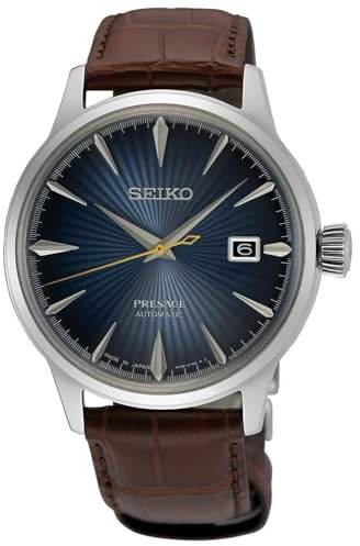 Seiko Armbanduhr Presage Blue Moon Cocktail, Leder, Braun