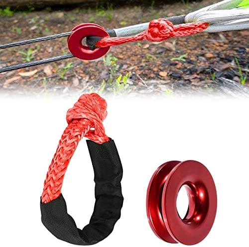 Grillo 1/2 Sintetico Grillo Verricello Corda Con Ripristino Snap, 41000LBS & Custodie Morbido Set Grillo per ATV UTV SUV Offroad Traino Carrello (Rosso Soft Shackle)