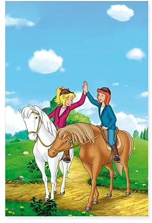 Spreadshirt Bibi und Tina Geben sich High Five Poster 40x60 cm, One size, Weiß