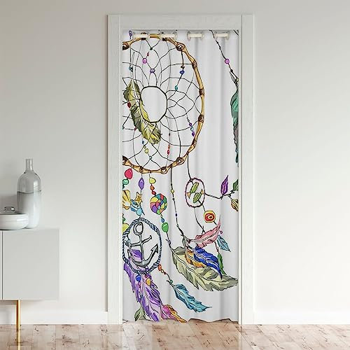 Bohemian Dream Catcher Vorhang für Jugend und Erwachsene, Aquarell Federn Blackout Vorhang 86x203, Indische Weiße Tür Schrank