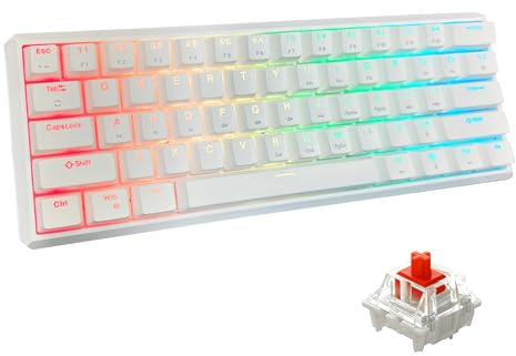 Snpurdiri 60% Wired Mechanical Gaming Keyboard (White, Red Switches) | RGB Backlit 61 keys Small Gaming Keyboard for Windows Laptop PC Mac