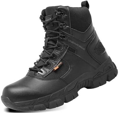 5.AA B869 Stivaletti tattico Mid High Rise Scarpe da Trekking Stivali in Pelle, Uomo nero 41 EU