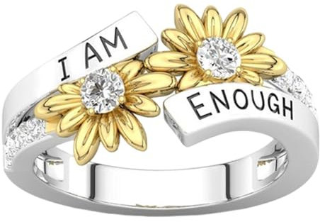 Ich bin Enough Ring, I Am Enough inspirierter Legierungsring, offener Ring, verstellbarer offener Solarring, modische Sonnenblumenringe für Frauen und Mädchen
