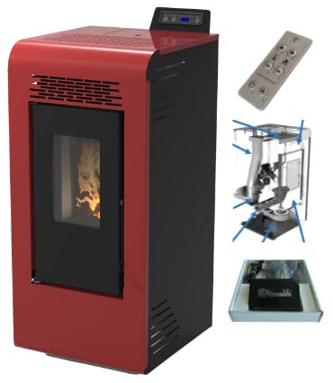 Stufa a pellet ventilata Luisa 9 Stagna 8,74 Kw Bordeaux 4 Stelle 83,7 m2 Riscaldabili On Fire Line (Stufa + Kit Canalizzazione + Telecomando + Modulo Wifi)