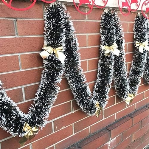 EHOTER Weihnachtsdekorationen 2M Weihnachtsgirlande für Treppen Kamine Weihnachtsgirlande Dekoration Xmas Festlicher Kranz Girlande mit Schleife Rot (2M Gold)