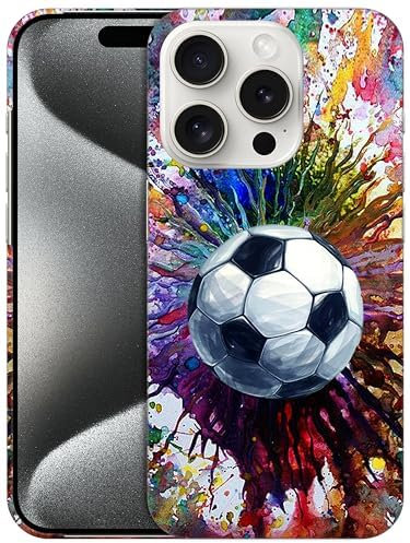 GlamCase for iPhone 15 Pro Case, iPhone 15 Pro Designer Case - Vintage Color Soccer Design Printed Cute Plastic Hard Snap on Protective Designer Back Phone Case/Cover for iPhone 15 PRO only. White