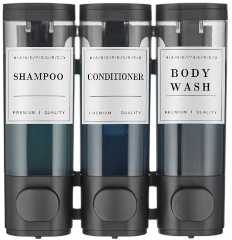 Shampoo and Conditioner Dispenser,Shower Soap Dispenser 3 Chamber No Drill Wall-Mounted Shampoo Dispenser for Shower Wall Mounted Shower Dispenser for Bathroom Hotel Large Capacity,Black