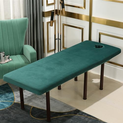 Highdi Bezug für Massageliege Mit Loch, Waschbare Beauty Bettbezug 360° Elastisches Massagetische Bezug Weiches Atmungsaktiv Massagebett für Schönheits, Gesichtssalon und SPA (80x190,Dunkelgrün)