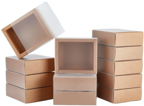 BENECREAT 12 Paquete de Cajas de Regalo de Papel Kraft, Cajas para Cajones de Joyería con Cubierta de Ventanas de PVC, Cajas de Propuesta Marrones de 12.5x10.5x4.5cm para Obsequios de Fiesta