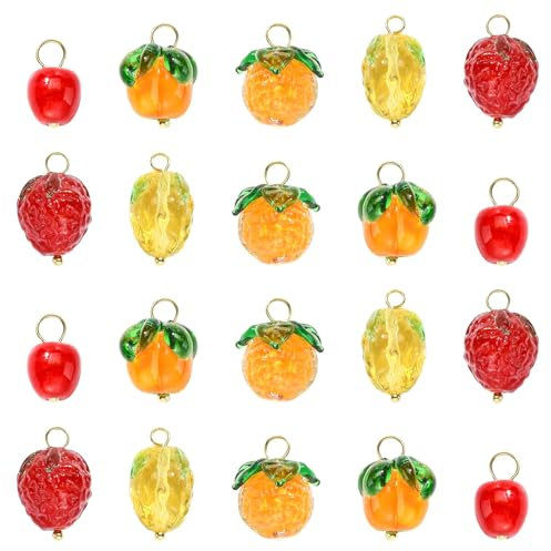 UR URLIFEHALL Lot de 20 breloques en verre soufflé 3D en forme de fruits - 5 styles - Persimmon orange ananas fraise pomme pour la fabrication de bijoux