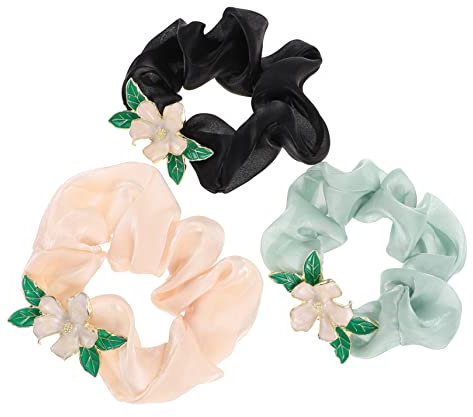 Housoutil Blumen Haargummis 3 Stück Elastische Haarringe Mit Blumendekor Für Mädchen Haarschmuck Für Pferdeschwanz Dutt Hochsteckfrisuren Langlebig Und Rutschfest in Beige Grün Und Schwarz