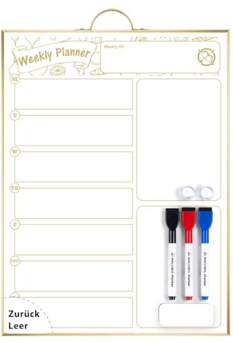 Kleiner Wöchentlicher Whiteboard Kalender für Wand, 40 x 30cm Magnetisches Menüboard, Doppelseitiges Abwischbar White Board, Tragbares Wandpanner für To Do Listen, Memo, Küche, Familie