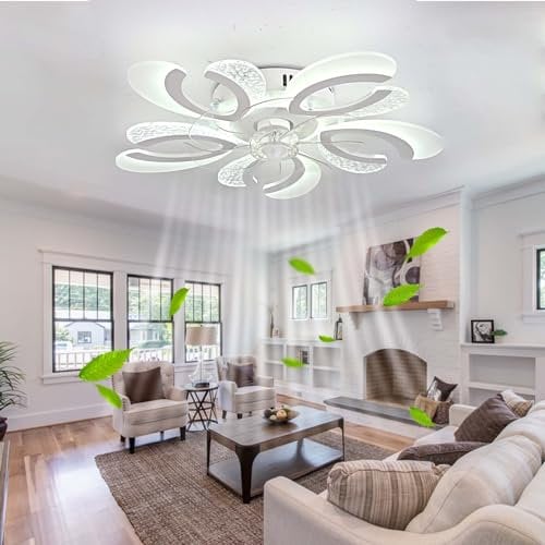 Ceiling Fans with Lights and Remote,Fan Light Ceiling Memory Function Low Profile Light with Fan 6 Speed Reversible Dimmable Flower Fan Lights Modern for Living Room, Bedroom, Office-White