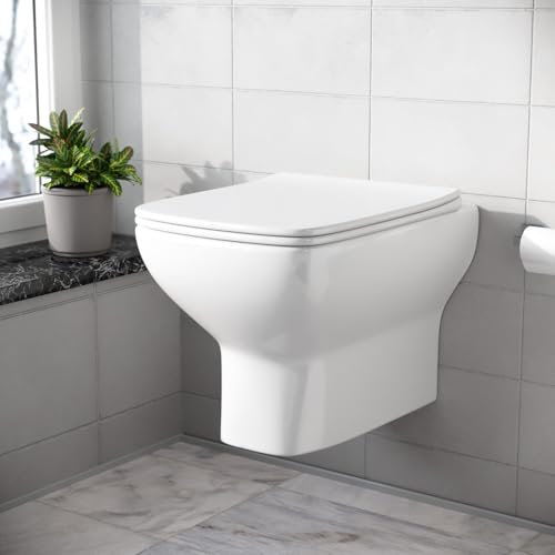 Nes Home Rimless Square Wall Hung Toilet Pan with Soft Close Toilet Seat White