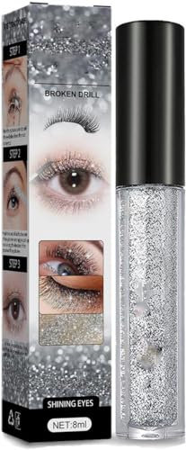Silver Glitter Mascara, Diamond Glitter Mascara Topper, 4D Glitter Lash Mascara, Diamond Shinning Mascara, Natural Thickening Lengthening for Eyelashes (1pcs, one size)