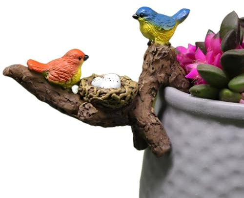 HyzaPhix Auf Ästen sitzende Vögel, Blumentopf-Figuren, Mini-Vögel aus Kunstharz, Hängedekoration für Aquarien, Ornament für Bonsai, Pflanzgefäß, Terrarium, Gartendekoration (Vögel)