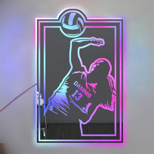 ASD Jewerly Personalisierte Volleyball Spieler LED Spiegel Licht Zeichen, benutzerdefinierte Name für Zahl Volleyball Wand Kunst Neon Licht, Weihnachten Geburtstag Volleyball Kinder Geschenk