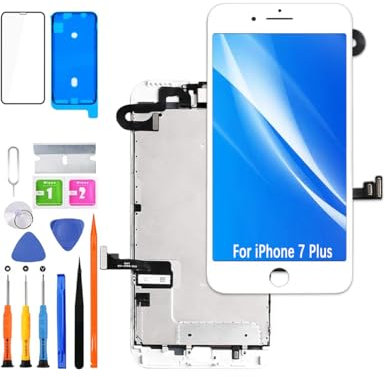HLYGZX Display für iPhone 7 Plus LCD Bildschirm Ersatz FHD Touchscreen Digitizer Rahmen Montage mit Ohrhörer, Frontkamera, Näherungssensor,Waterproof Adhesive,Reparaturkits NEU (weiß)