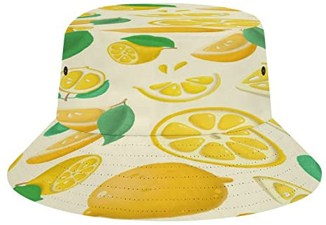 IQOPPEDR Chapeau cloche citron, casquette de pêcheur d'été pour homme et femme, chapeau de plage pliable unisexe pour les vacances, les voyages en plein air, citron, Taille unique