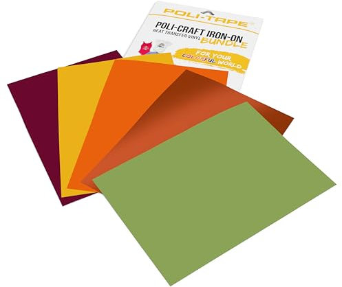 POLI-CRAFT IRON-ON BUNDLE FALL/AUTUMN – 5 x POLI-FLEX® TURBO®, Turboschnelle Transferfolie für Textilien, Herbst (Bordeaux, Gelb, Orange, Bronze, Oliv), 5 x A4 (21 cm x 29,7 cm)